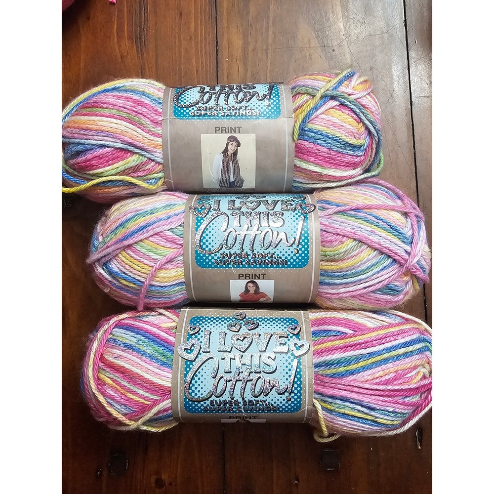 3 Skeins Hobby Lobby I Love This Cotton Yarn 360‎ Eastern Nova Multi Print 9oz
